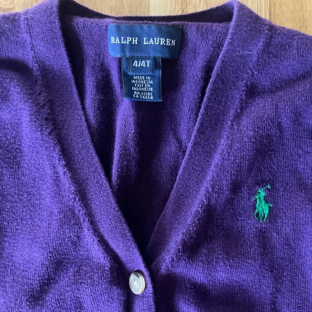 Ralph Lauren Purple Button Sweater Cardigan with Pockets, Size 4/4T - Picture 4 of 4